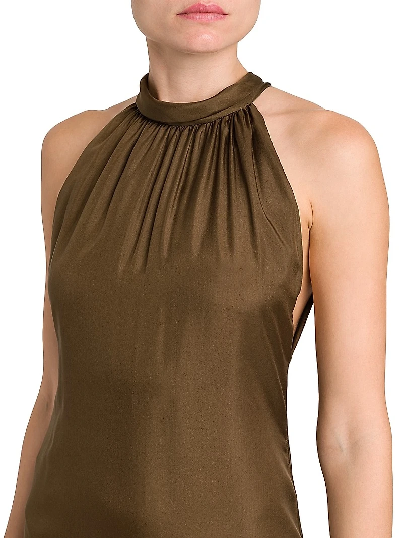 Ruffled Silk Halter Maxi Dress