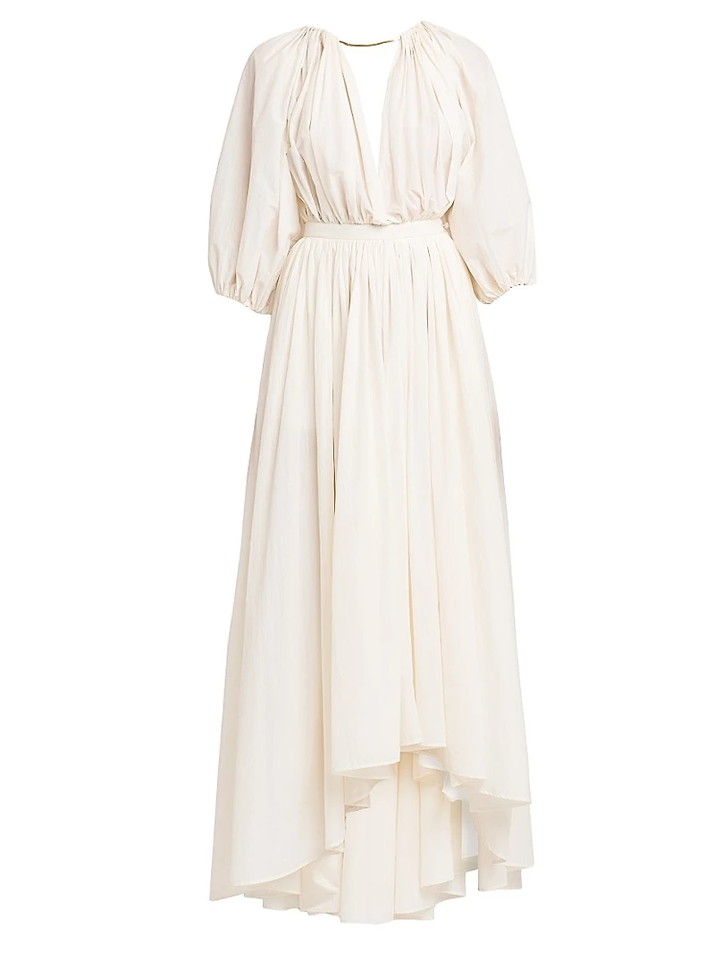 Gathered Cotton-Blend Maxi Dress