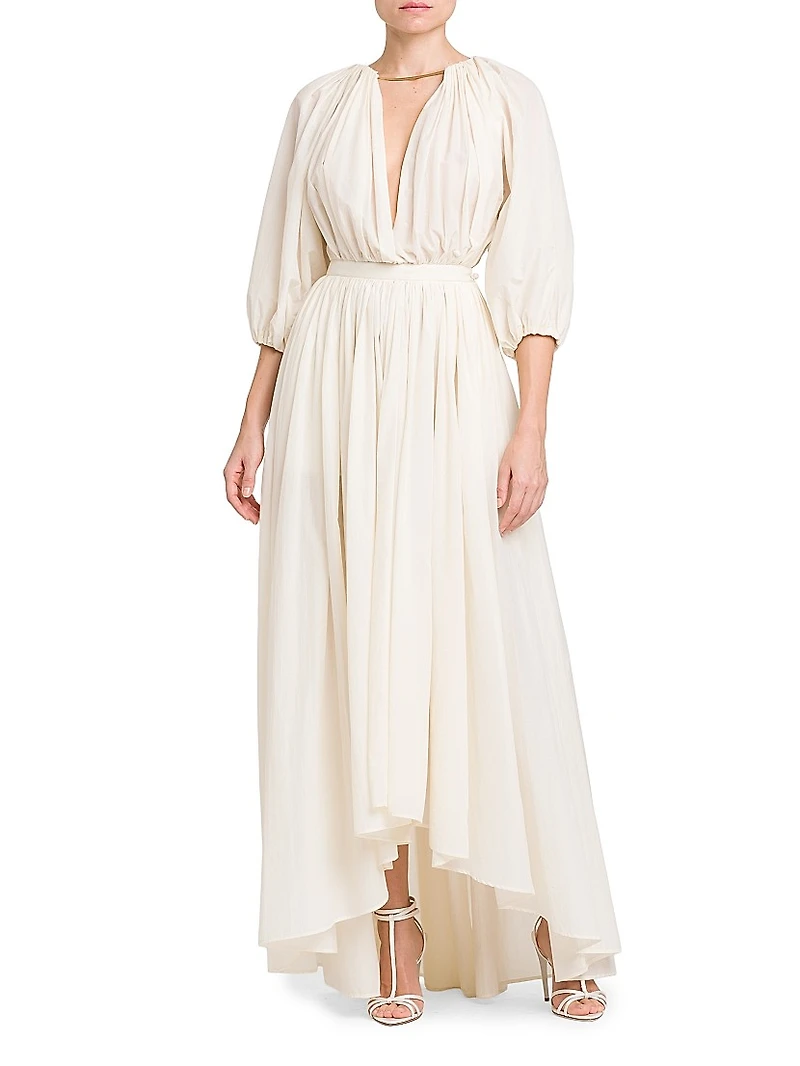 Gathered Cotton-Blend Maxi Dress