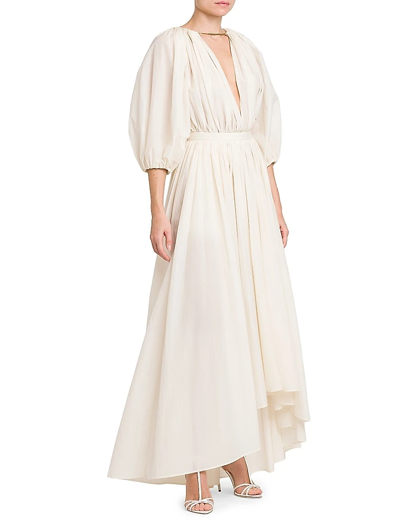Gathered Cotton-Blend Maxi Dress