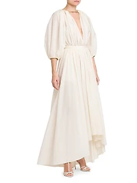Gathered Cotton-Blend Maxi Dress