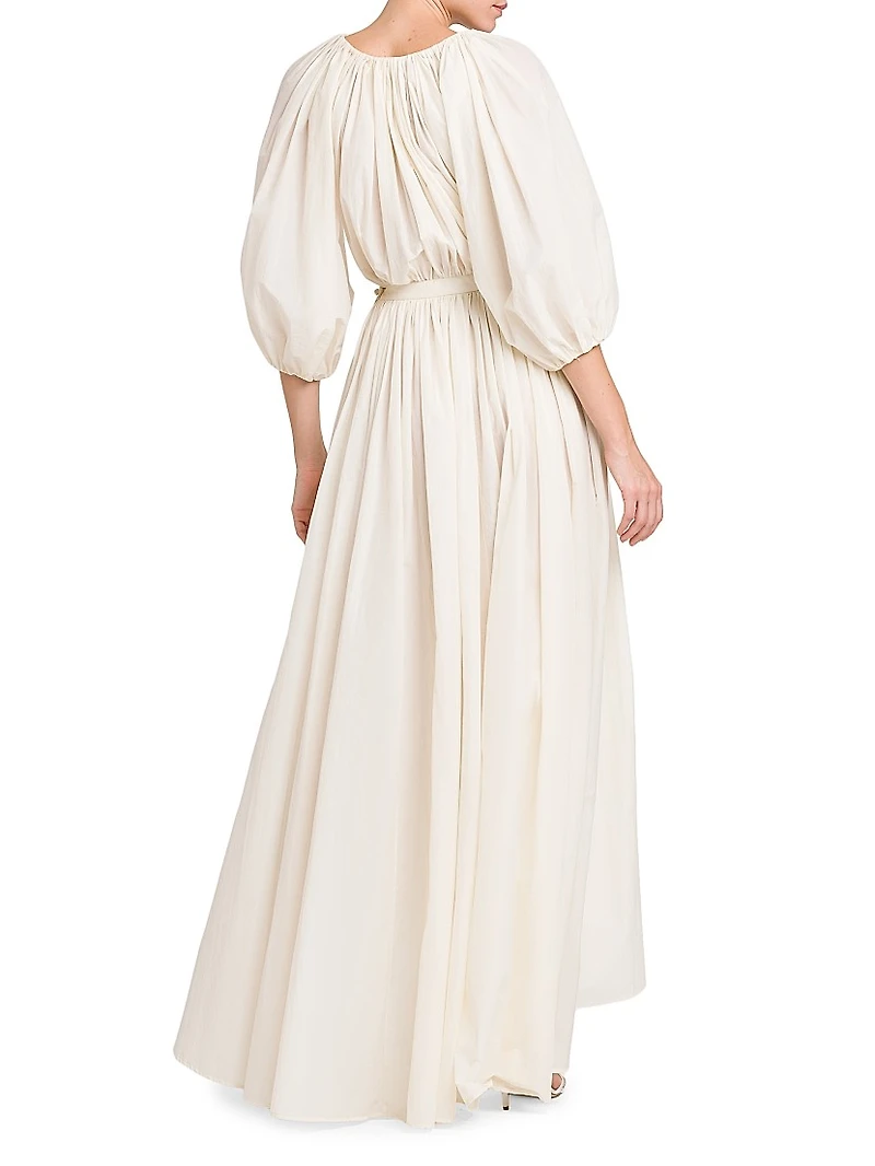 Gathered Cotton-Blend Maxi Dress
