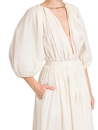 Gathered Cotton-Blend Maxi Dress