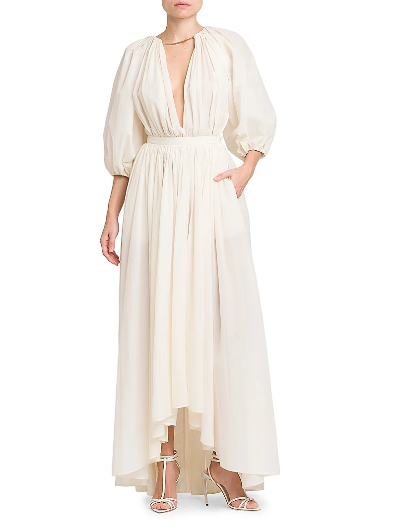 Gathered Cotton-Blend Maxi Dress