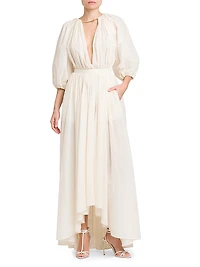 Gathered Cotton-Blend Maxi Dress