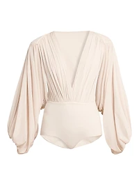 Gathered Stretch-Tulle Bodysuit