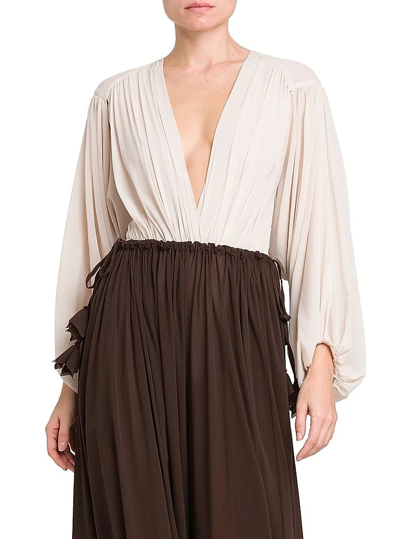 Gathered Stretch-Tulle Bodysuit