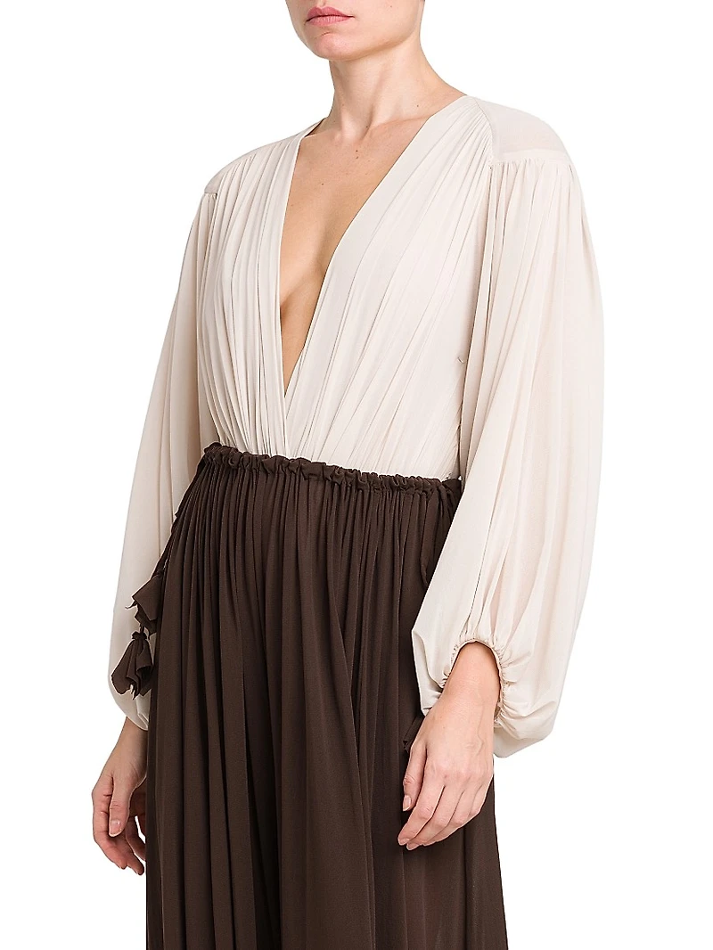 Gathered Stretch-Tulle Bodysuit