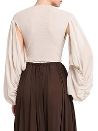 Gathered Stretch-Tulle Bodysuit