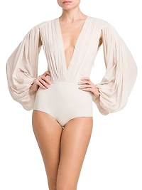 Gathered Stretch-Tulle Bodysuit