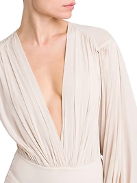 Gathered Stretch-Tulle Bodysuit