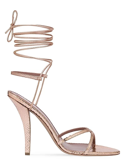 Linda 105MM Embossed Metallic Leather Lace-Up Sandals