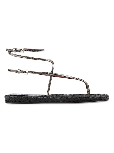 Hydra Metallic Python Leather Flat Sandals