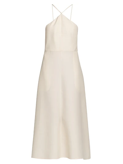 Sleeveless Silk-Wool A-Line Midi-Dress