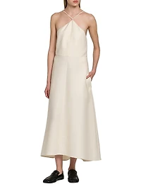 Sleeveless Silk-Wool A-Line Midi-Dress