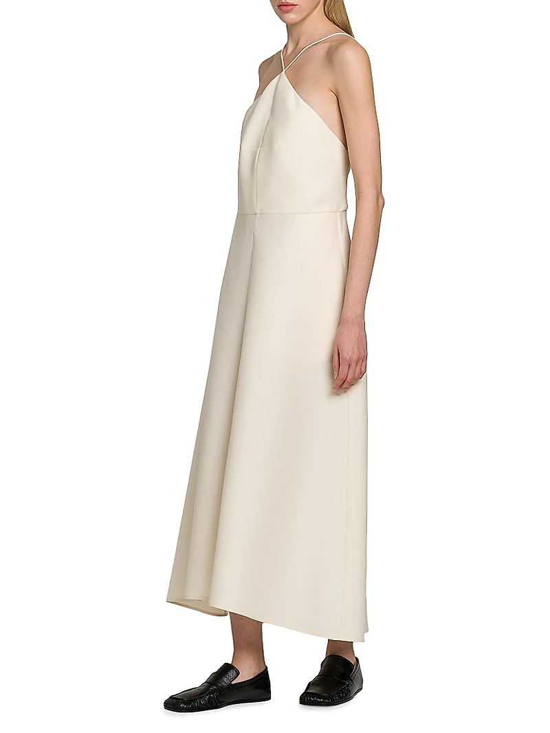 Sleeveless Silk-Wool A-Line Midi-Dress