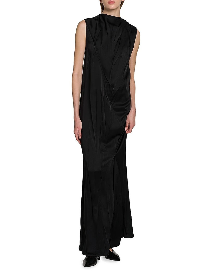 Crinkle Satin Sleeveless Maxi Dress