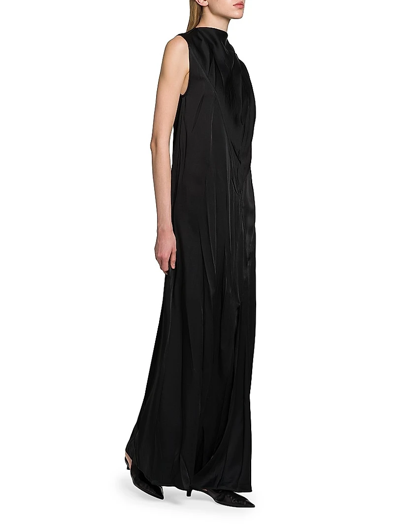 Crinkle Satin Sleeveless Maxi Dress