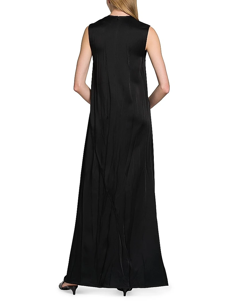 Crinkle Satin Sleeveless Maxi Dress