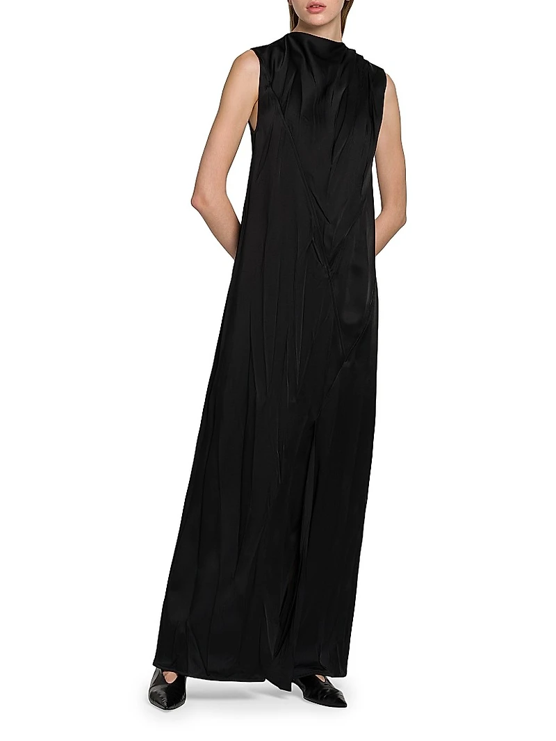 Crinkle Satin Sleeveless Maxi Dress