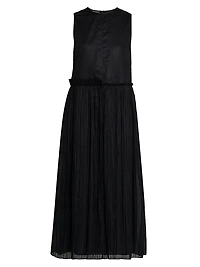 Pleated Cotton Sleeveless Midi-Dress