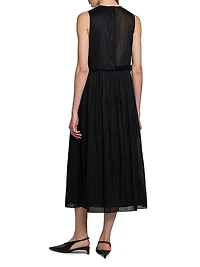 Pleated Cotton Sleeveless Midi-Dress