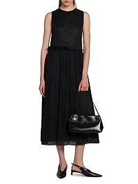 Pleated Cotton Sleeveless Midi-Dress