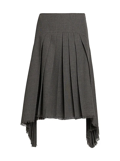 Wool Asymmetric Pleated Midi-Skirt