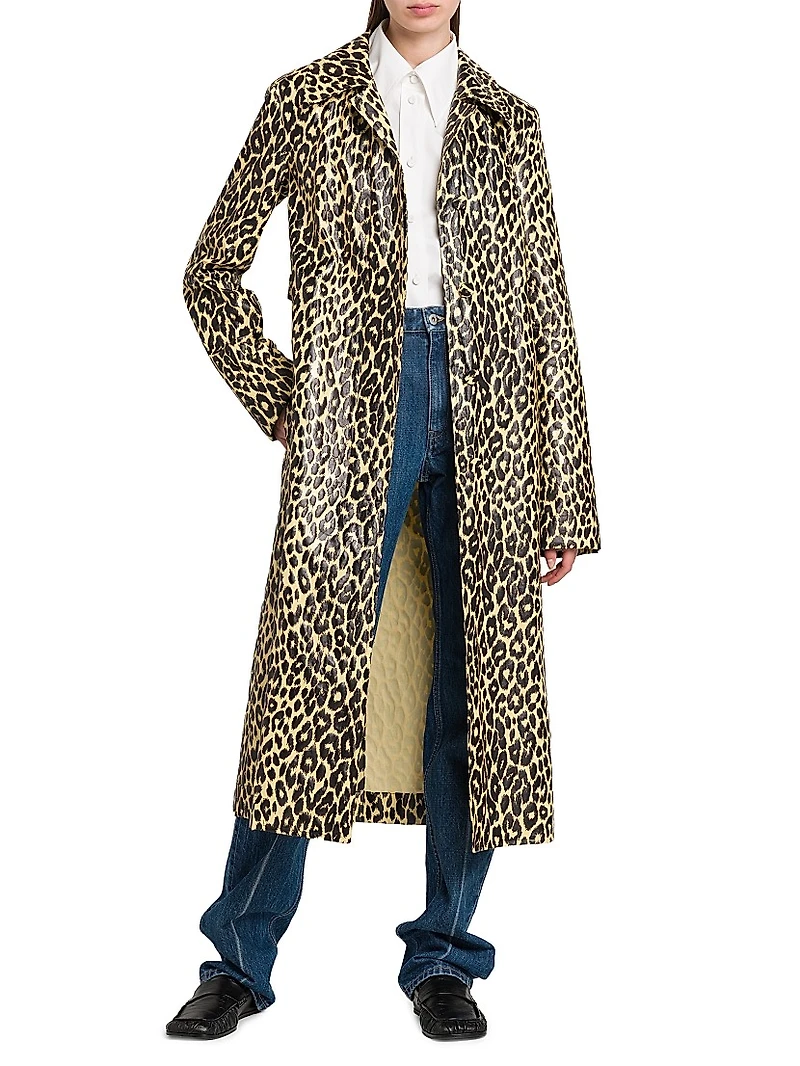 Leopard Coated Linen Trench Coat