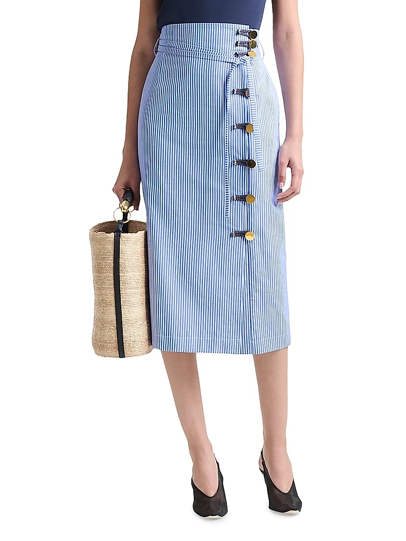 Hiroki Striped Cotton Midi Skirt
