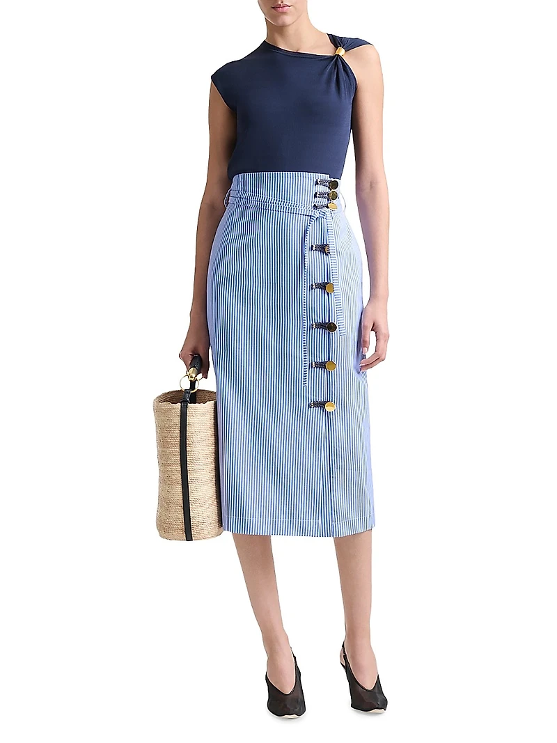 Hiroki Striped Cotton Midi Skirt