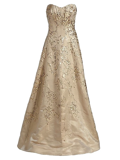 Brocade Sweetheart Neck Paneled Ball Gown