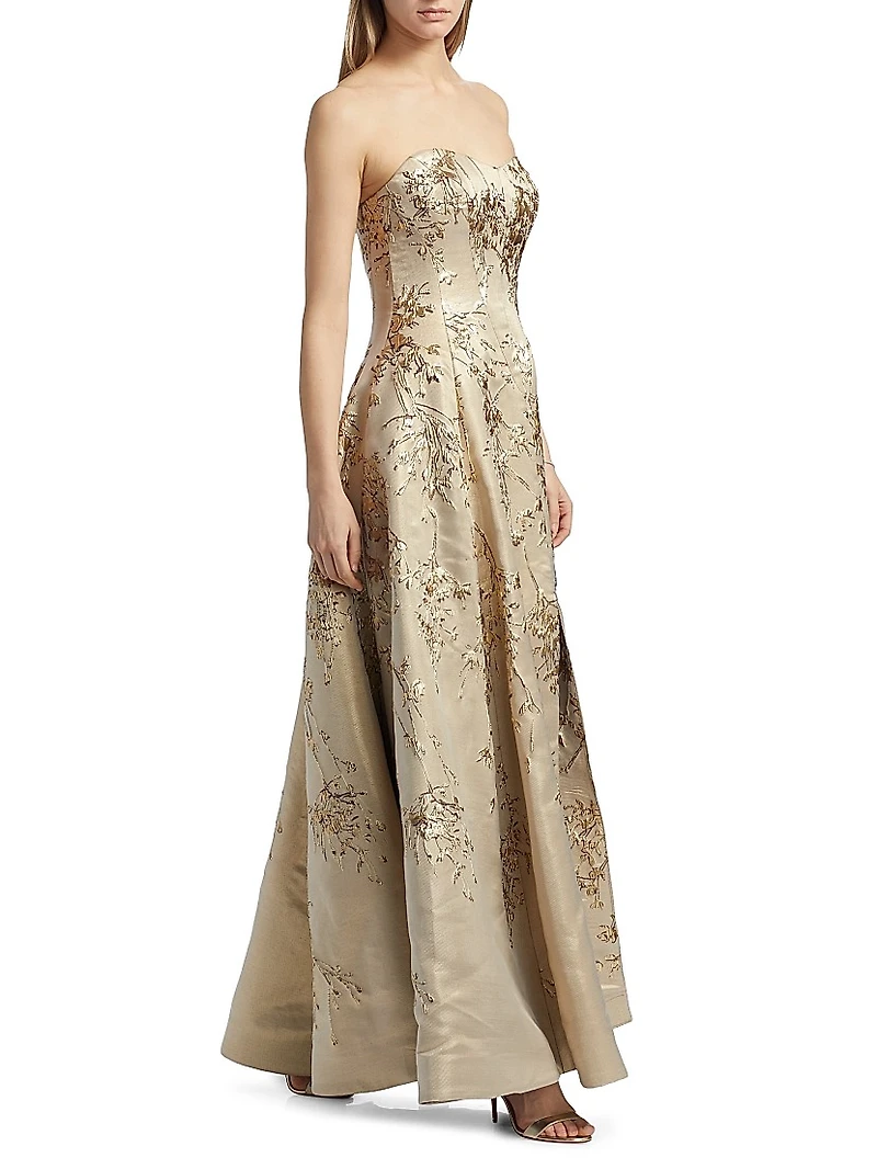 Brocade Sweetheart Neck Paneled Ball Gown