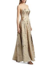 Brocade Sweetheart Neck Paneled Ball Gown