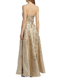 Brocade Sweetheart Neck Paneled Ball Gown