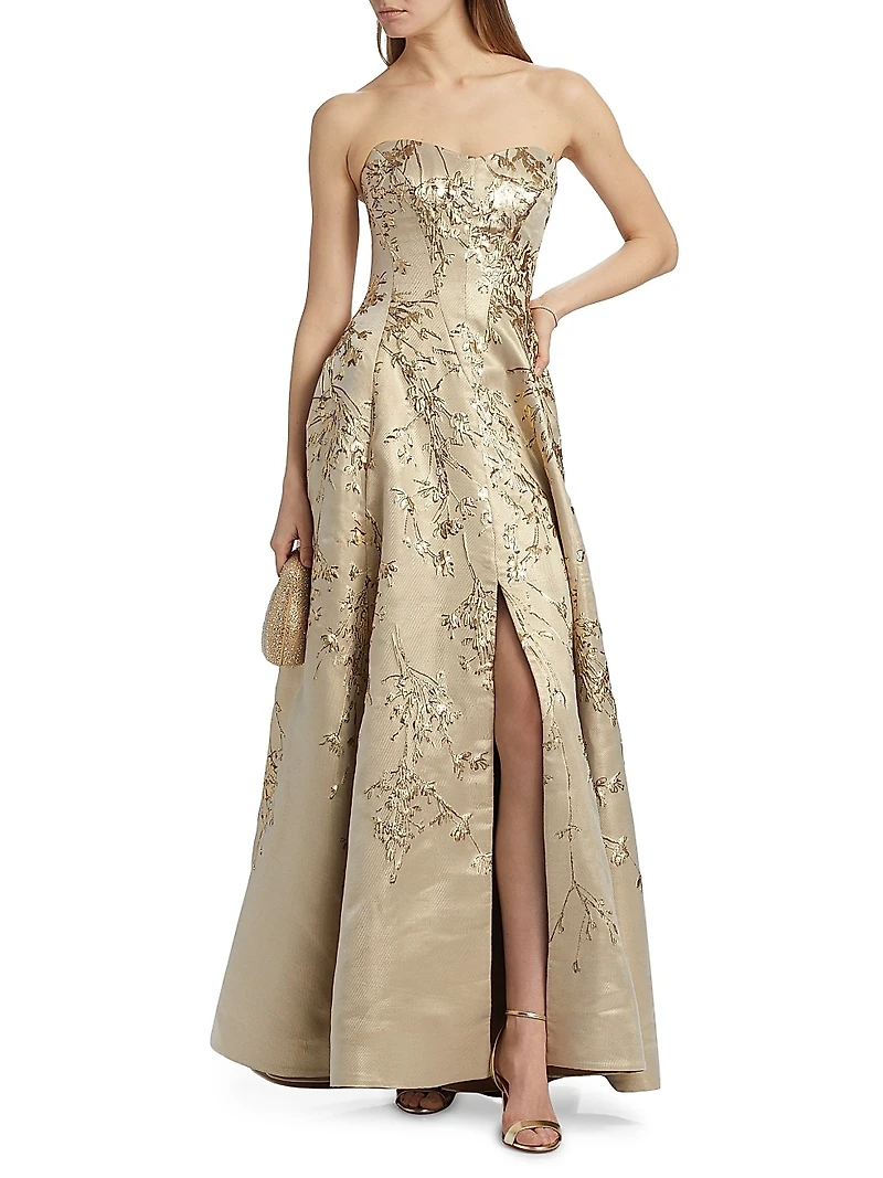 Brocade Sweetheart Neck Paneled Ball Gown