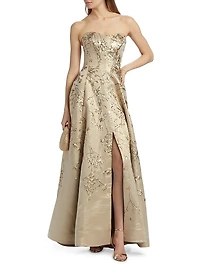 Brocade Sweetheart Neck Paneled Ball Gown