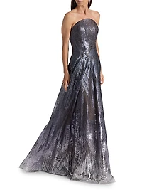 Sequin-Embroidered A-Line Strapless Gown