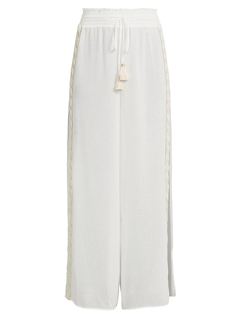 Glora Embroidered Side-Slit Cover-Up Pants