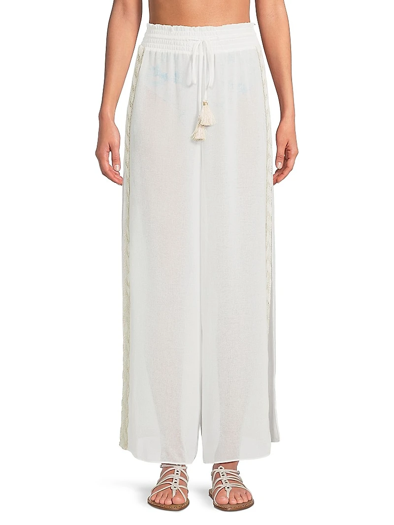 Glora Embroidered Side-Slit Cover-Up Pants