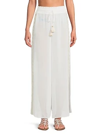 Glora Embroidered Side-Slit Cover-Up Pants