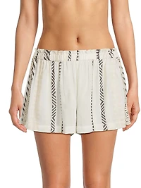 Barbra Striped Cotton Cover-Up Shorts