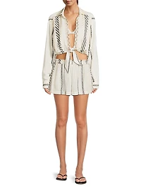 Barbra Striped Cotton Cover-Up Shorts