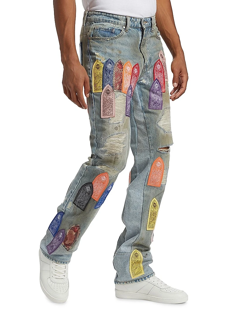 Patch Arched Repaired Distressed Jeans