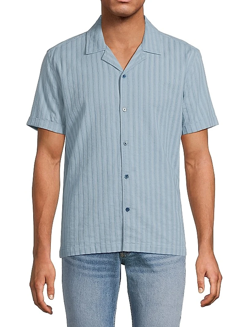Sinclair Striped Cotton Dobby Camp Shirt