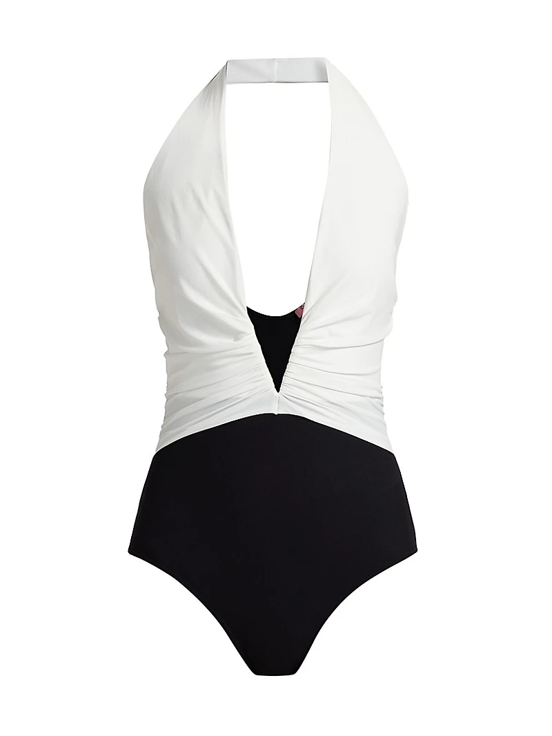 Meiji Ruched Colorblocked One-Piece Swimsuit