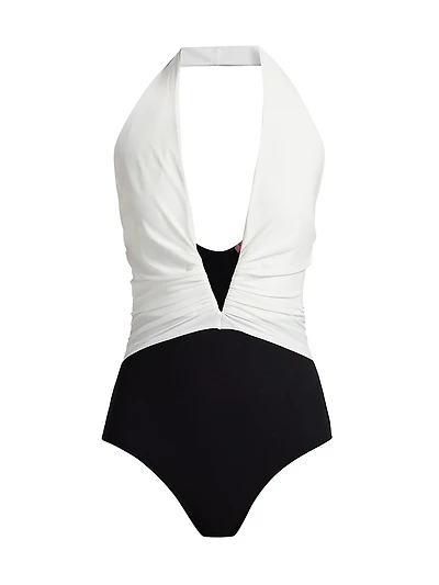 Meiji Ruched Colorblocked One-Piece Swimsuit