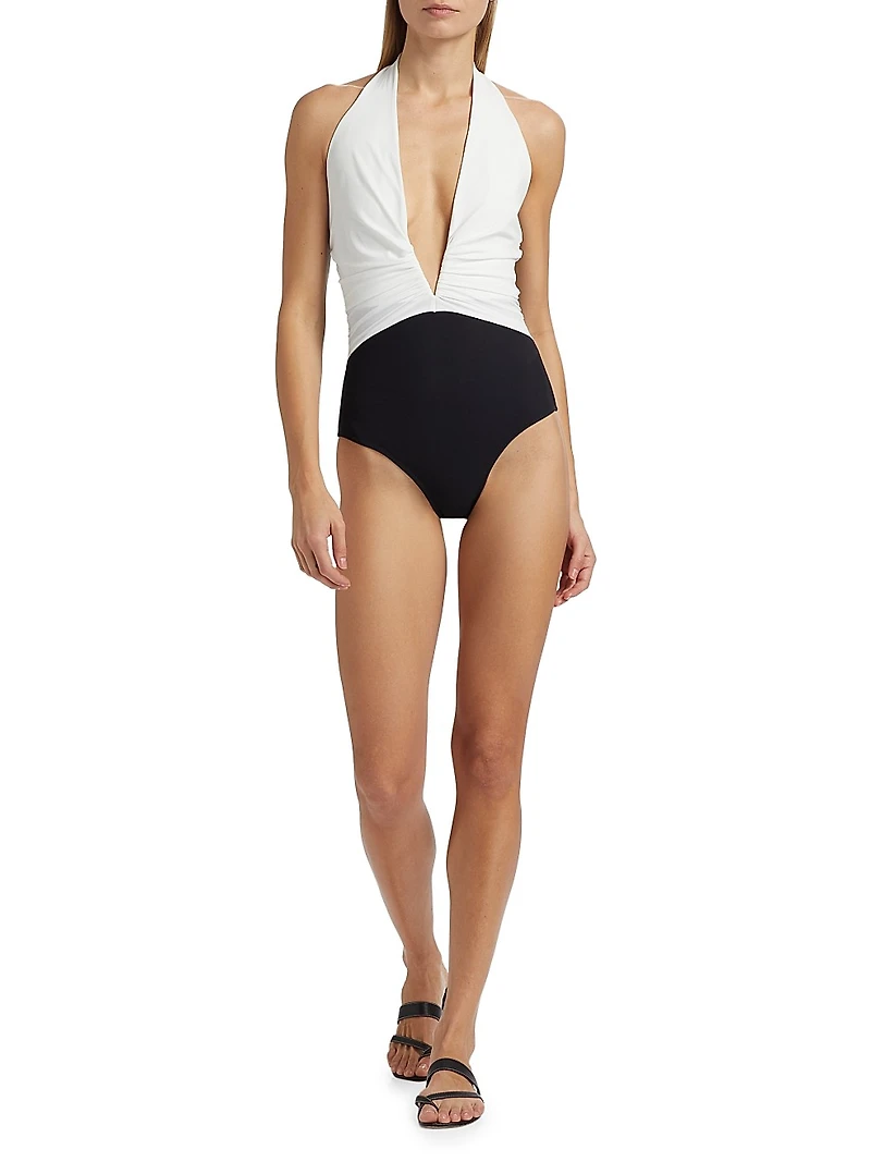 Meiji Ruched Colorblocked One-Piece Swimsuit