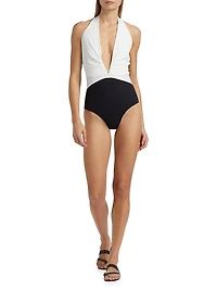 Meiji Ruched Colorblocked One-Piece Swimsuit
