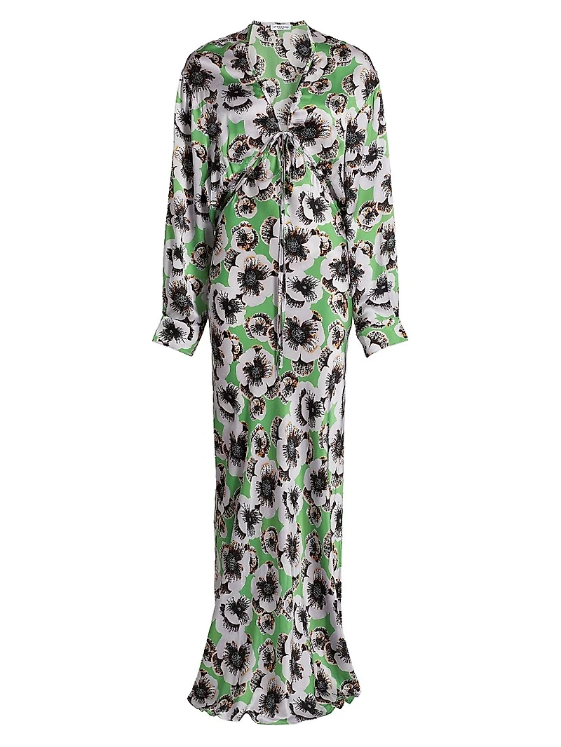 Kathleen Cut-Out Silk Long-Sleeve Maxi Dress